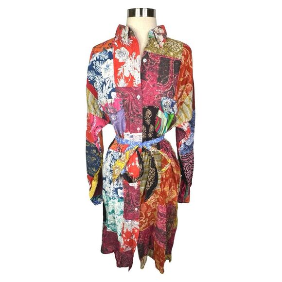 Ashley Taylor Patchwork Button-Down Shirt Dress - One Size - Picture 1 of 6
